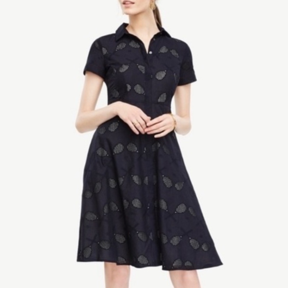 ANN TAYLOR Tennis Embroidered Eyelet Shirt Dress